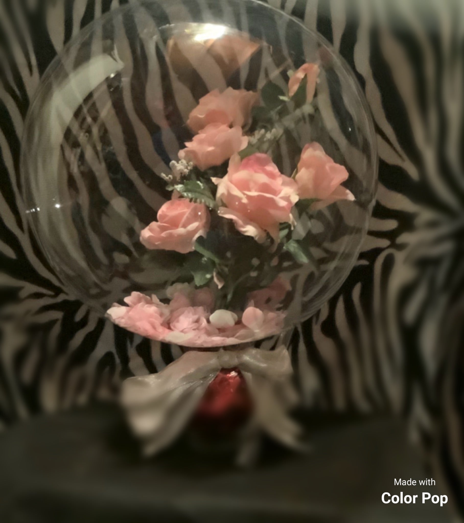 6 Blush Rose bouquet, 🌸 Floating Flower Romantic Floral Keepsake 💐 Floral Light Balloon Arrangements in a glass vase