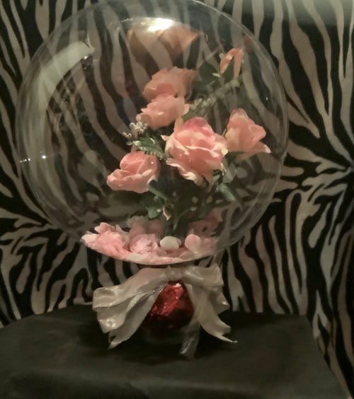 6 Blush Rose bouquet, 🌸 Floating Flower Romantic Floral Keepsake 💐 Floral Light Balloon Arrangements in a glass vase